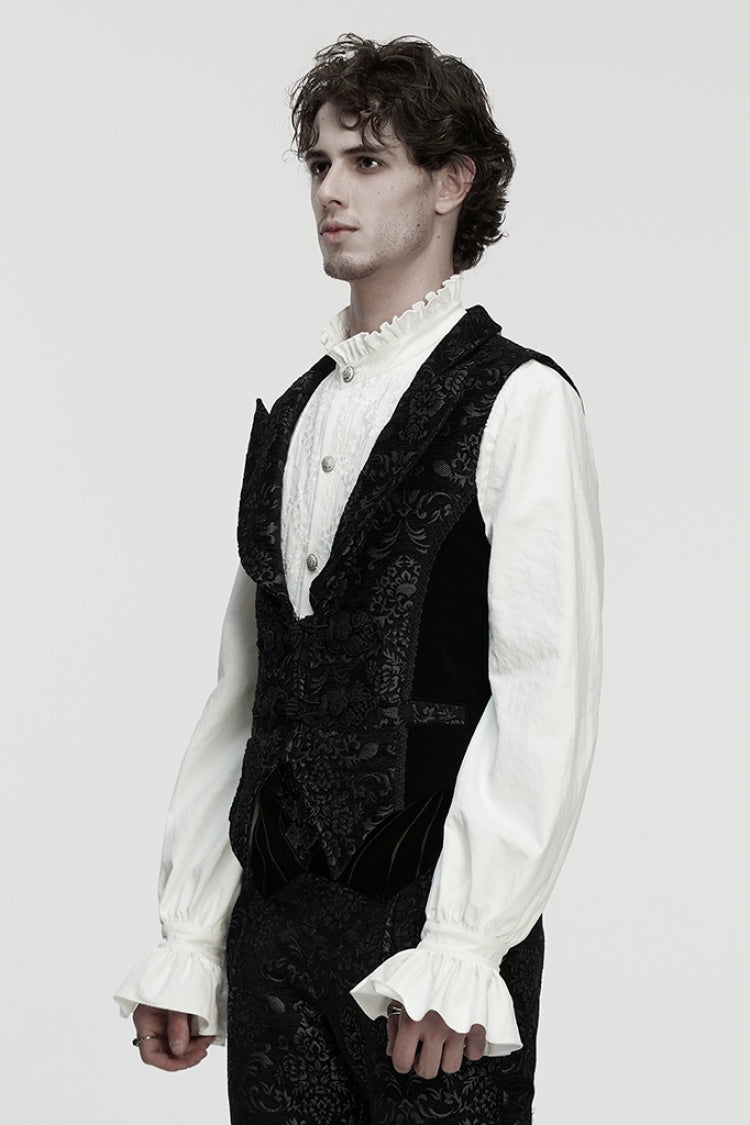Black Sleeveless Floral Jacquard Buckled Men's Gothic Vest