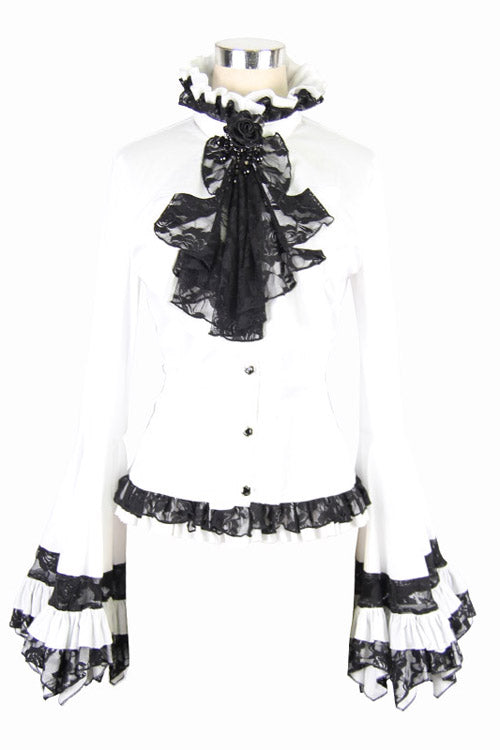 White VintageTrumpet Sleeves Back Bandage Womens Gothic Blouse