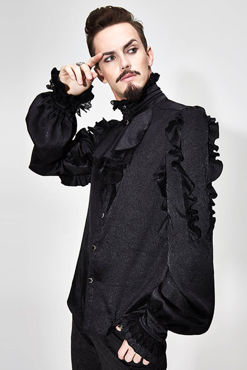 Black Vampire Ruffled Sleeves Mens Gothic Blouse