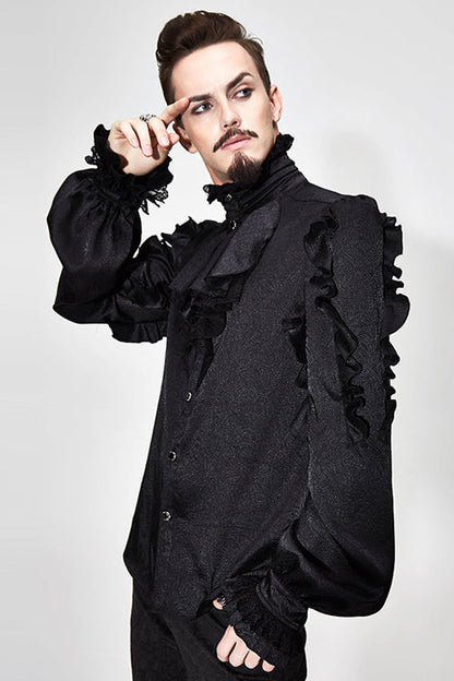 Black Vampire Ruffled Sleeves Mens Gothic Blouse