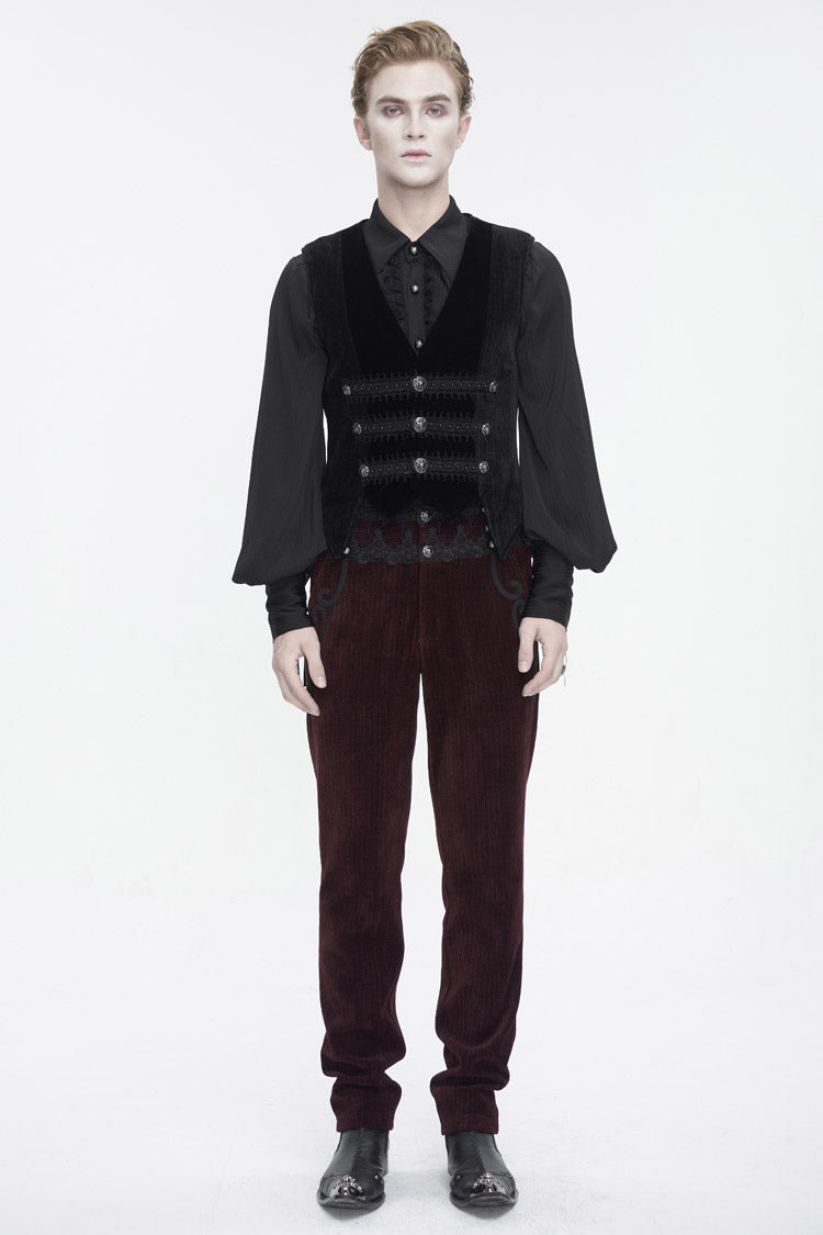 Black Velvet Irregular Splice Corduroy Men's Gothic Waistcoat