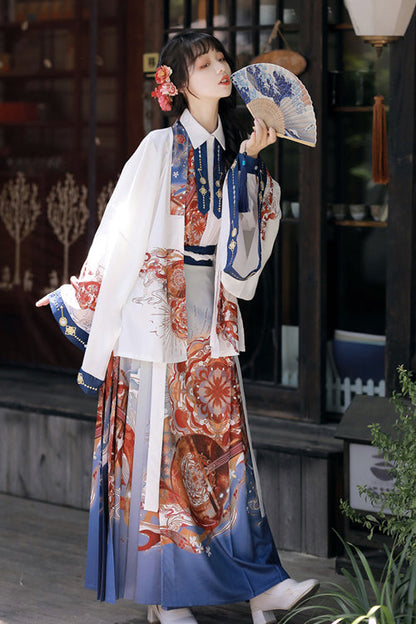 Multi-Color Original Chinese Han Dynasty Pipa Printed Classic Hanfu Dress Full Set