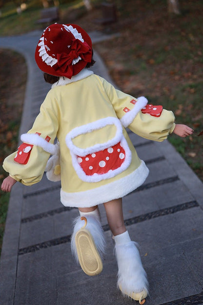 Yellow [Mushroom House] Long Sleeves Embroidery Bowknot Sweet Lolita Coat