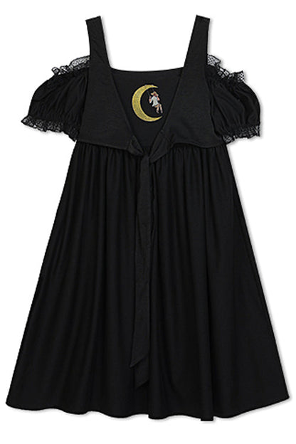 Black Puff Short Sleeve High Waisted Two Ways To Wear Before And After Sweet Lolita Dress