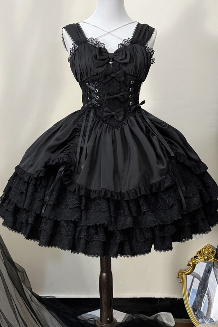 Black [Cross of Merit] Multi-Layered Bowknot Lace Gothic Lolita Jsk Dress