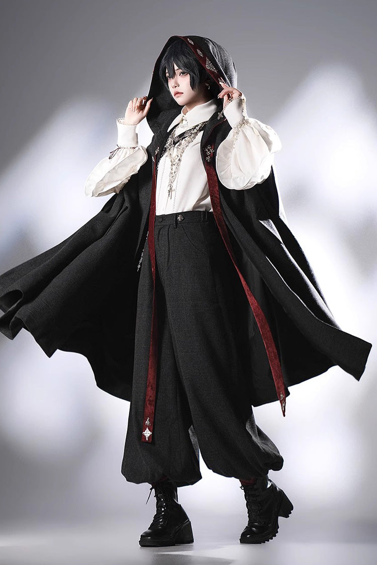 Black [Sacred Vow] Print Hooded Vintage Elegant Prince Handsome Ouji Lolita Cloak