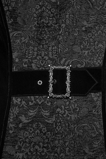 Black Stand Collar Long Sleeves Floral Jacquard Bouble-breasted Zipper Men's Gothic Coat