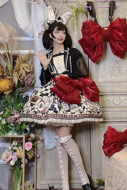 Wine Big Bowknot Metal Heart Nameplate Lolita Backpack
