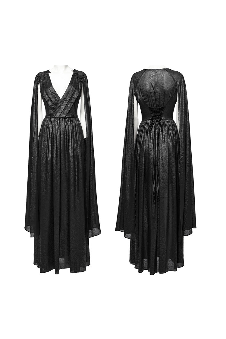Black V Collar Lace-Up Plunging Ball Gown Women's Gothic Dress