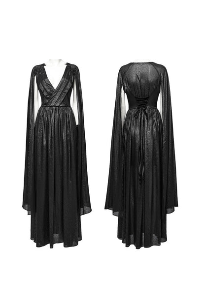 Black V Collar Lace-Up Plunging Ball Gown Women's Gothic Dress