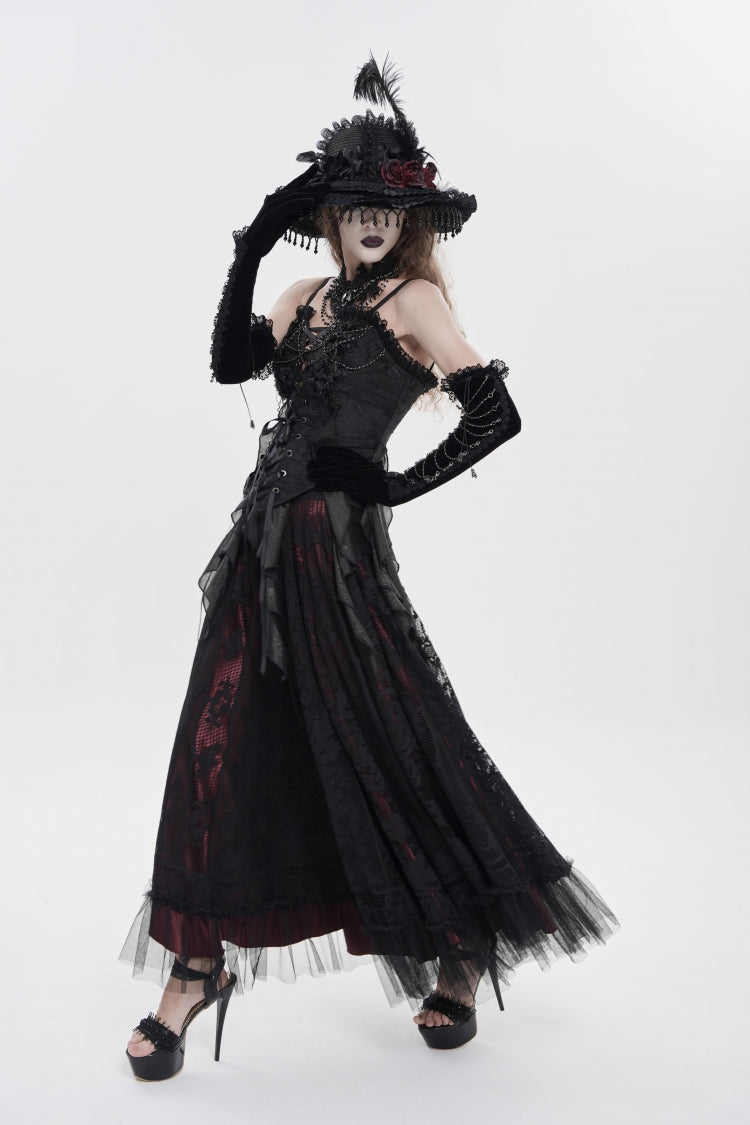 Black Ruffled Lace Lace-Up Slim Women's Gothic Overbust Corset