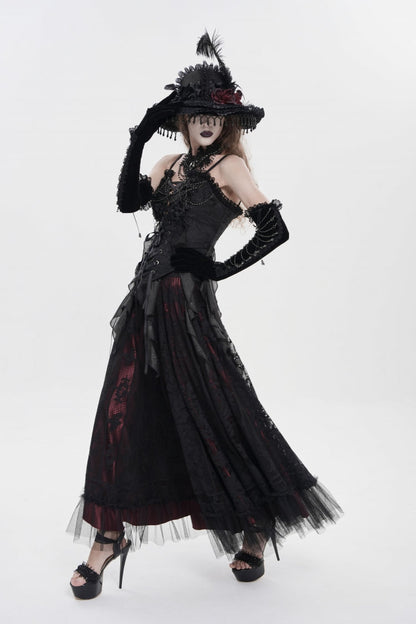Black Ruffled Lace Lace-Up Slim Women's Gothic Overbust Corset