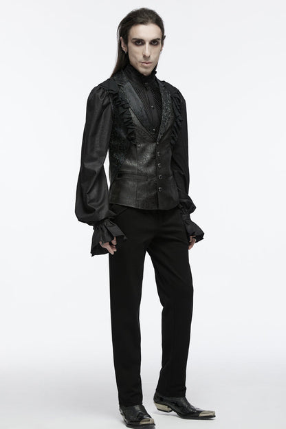 Black Sleeveless Buckle-up Ruffle Men's Gothic Vest
