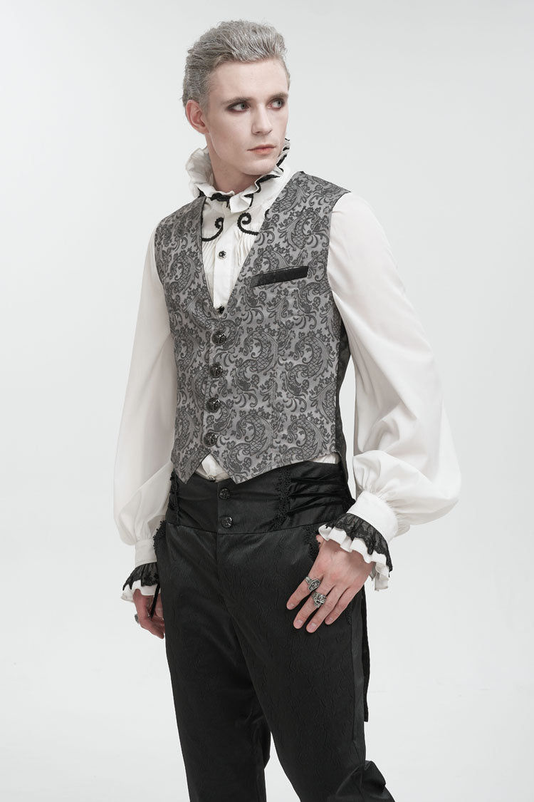 Gray Fashion Vintage Print Non-Stretch Fit Mid-Century Men's Gothic Tuxedo Vest