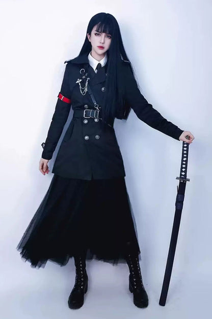 Black [The Judge] Long Sleeves Gothic Military Handsome Ouji Lolita Coat