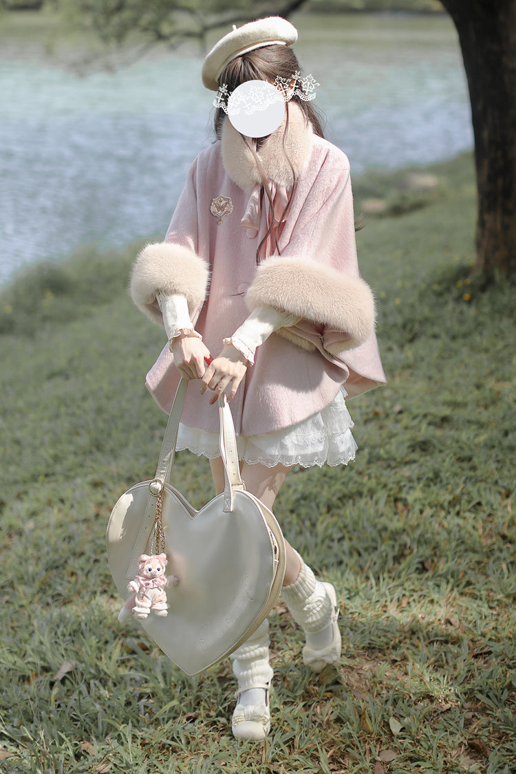 Pink Long Sleeves Lace Sweet Japanese Lolita Fluffy Cloak Coat