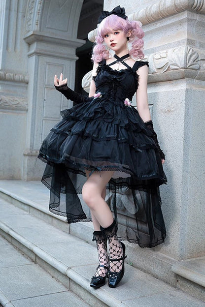 Black Sleeveless Multi-layer Hanayome Gothic Lolita Jsk Dress