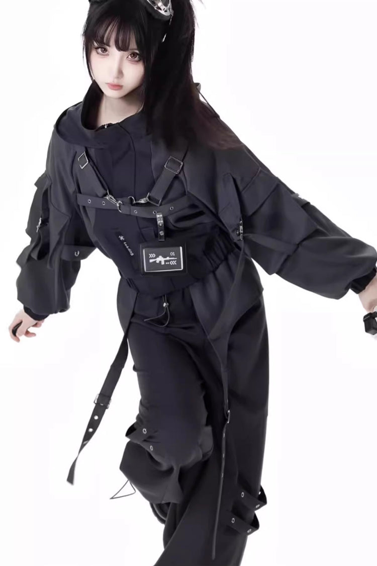 Black [Retrograde Orbit] Long Sleeves Gothic Ouji Lolita Short Coat and Pnats Set
