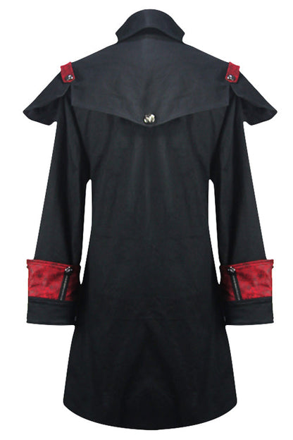 Punk Black And Red Chain Shape Ribbons Long Mens Coat