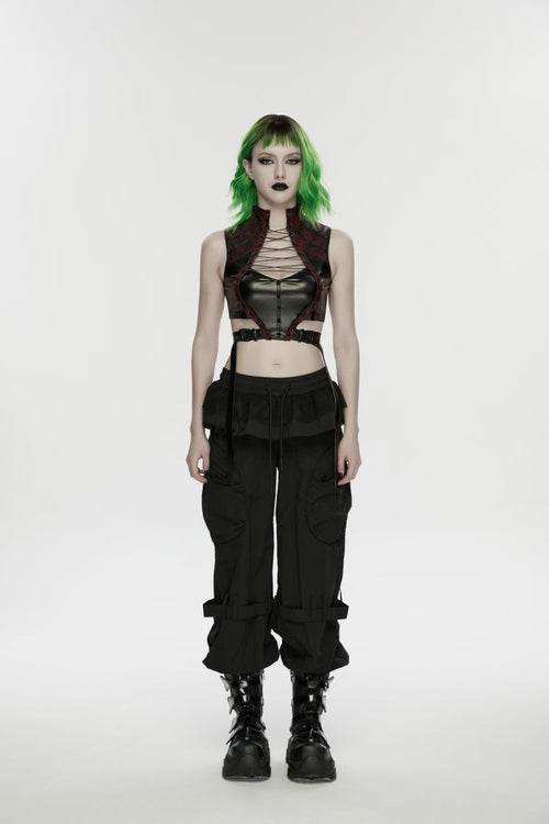 Pleated Women's Punk Ruffled Hem Big Pockets Cargo  Pants cool