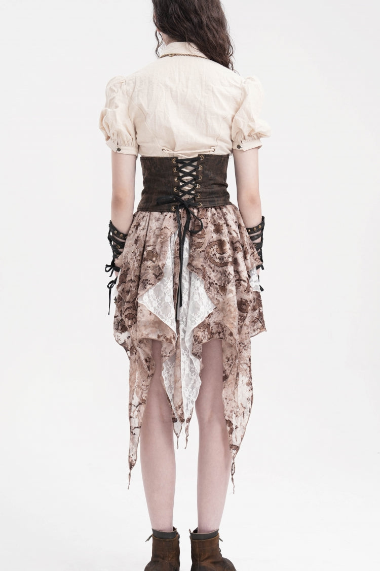 Brown Lace-Up Slim Zippered Women's Punk Underbust Corset