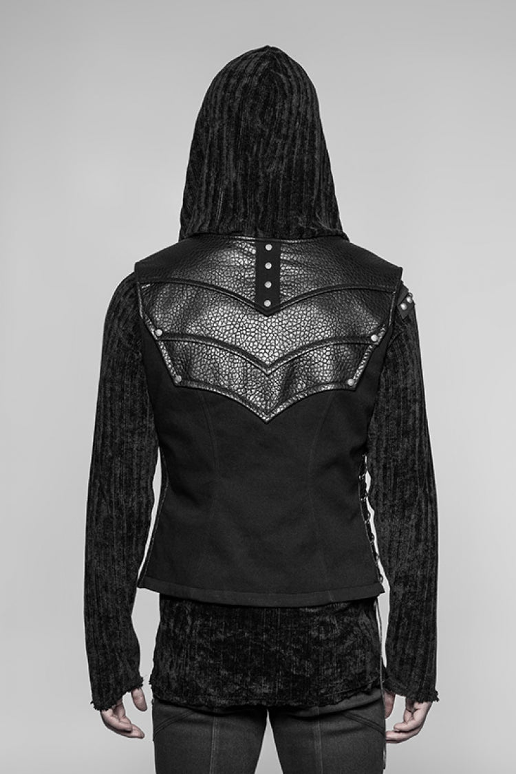Black Sleeveless Faux Leather Detailed Men's Punk Vest