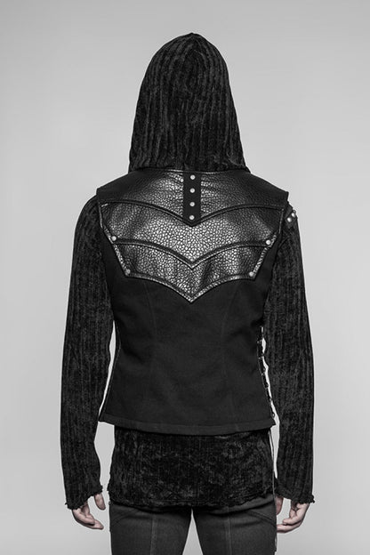 Black Sleeveless Faux Leather Detailed Men's Punk Vest