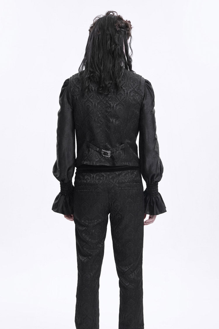 Black Sleeveless Jacquard Chain Buckle-up Men's Gothic Vest