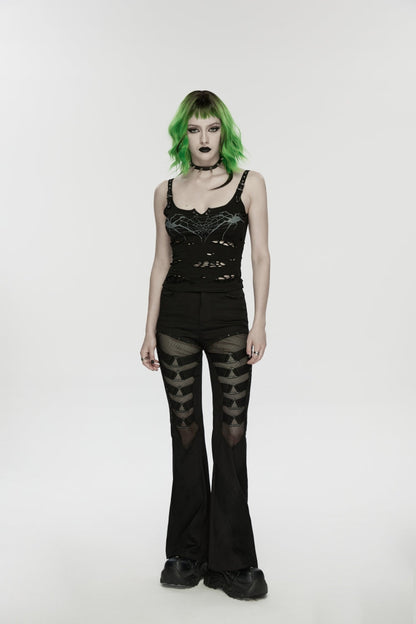 Black Spliced Slim Eyelet Women's Punk Pants