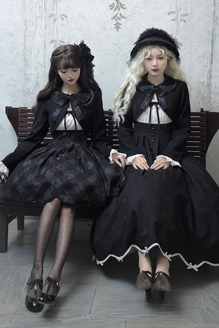 Black [Swan] Short Sleeves Plaid Print Sweet Elegant Princess Lolita Dress Short Version