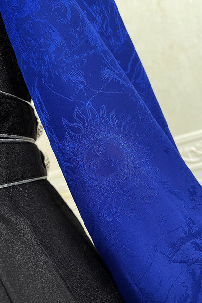 Black/Blue Courtly Knight-Style Long Sleeves Ruffle Embroidery Prince Ouji Lolita Set
