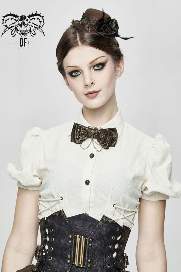 Brown Adjustable Crackled Metal Women's Gothic Decorative Bow Tie