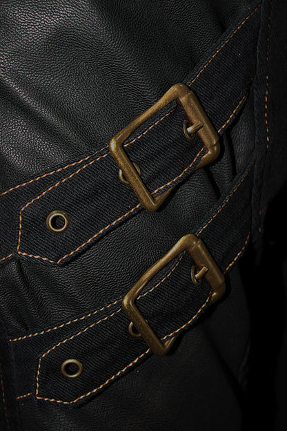 Punk Rock Bronze Fitted Leather Cross Mens Pants