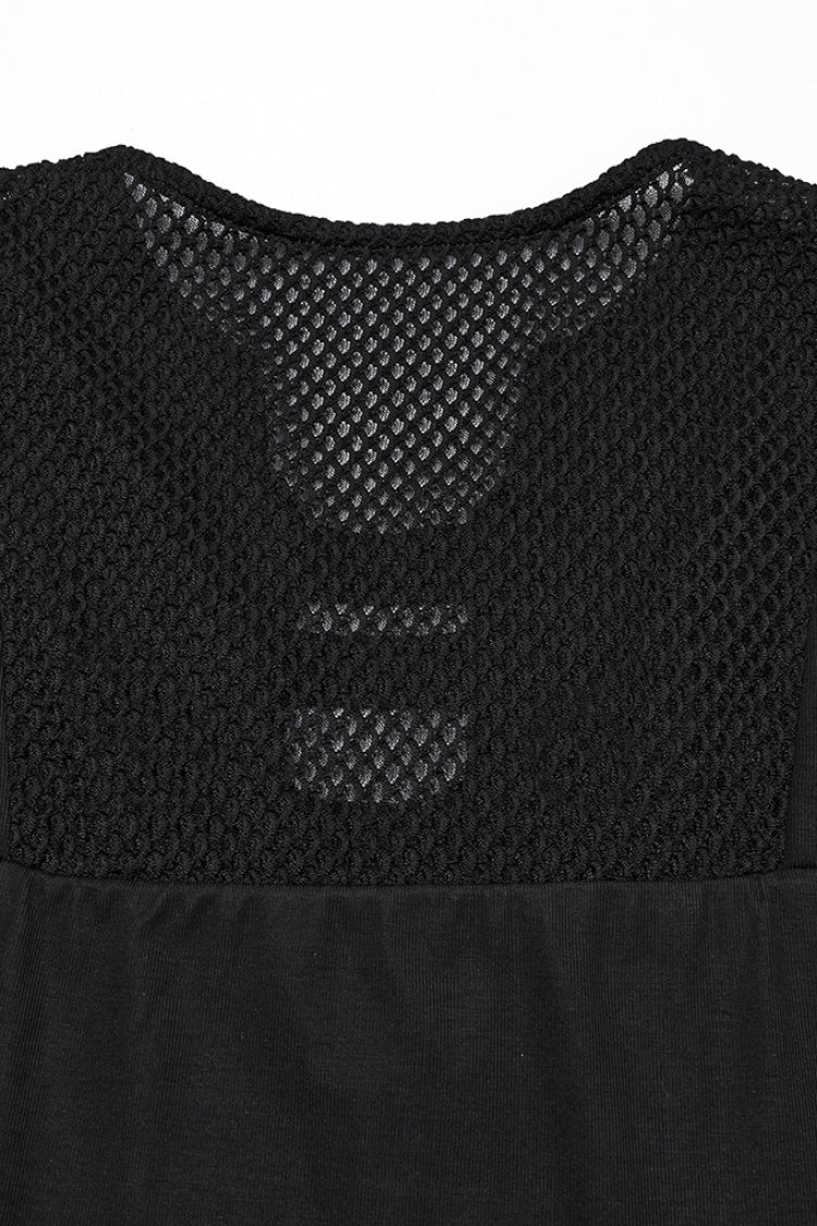 Black Sleeveless Plunging Stitching Mesh Women's Punk Vest