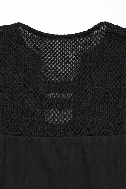Black Sleeveless Plunging Stitching Mesh Women's Punk Vest