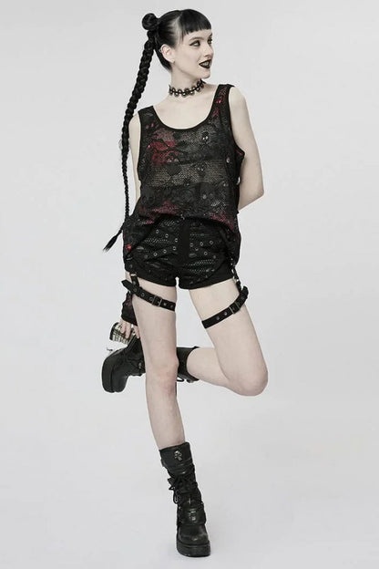 Skull Print Stitching Mesh Womens Steampunk Vest 2 Colors