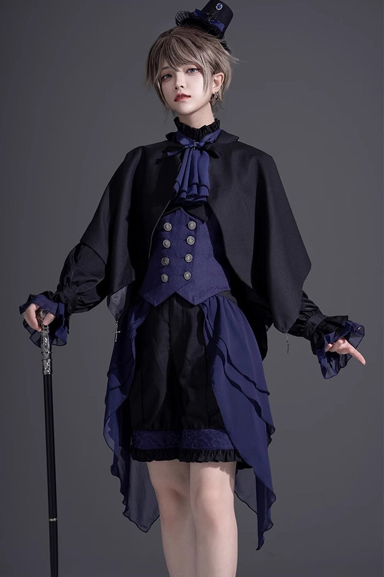 Black/Blue Evil Twins Ouji Prince Handsome Lolita Vest Shirt Shorts Set