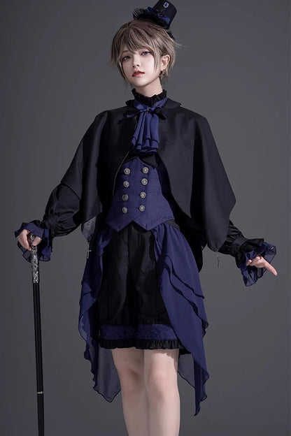 Black/Blue Evil Twins Ouji Prince Handsome Lolita Vest Shirt Shorts Set