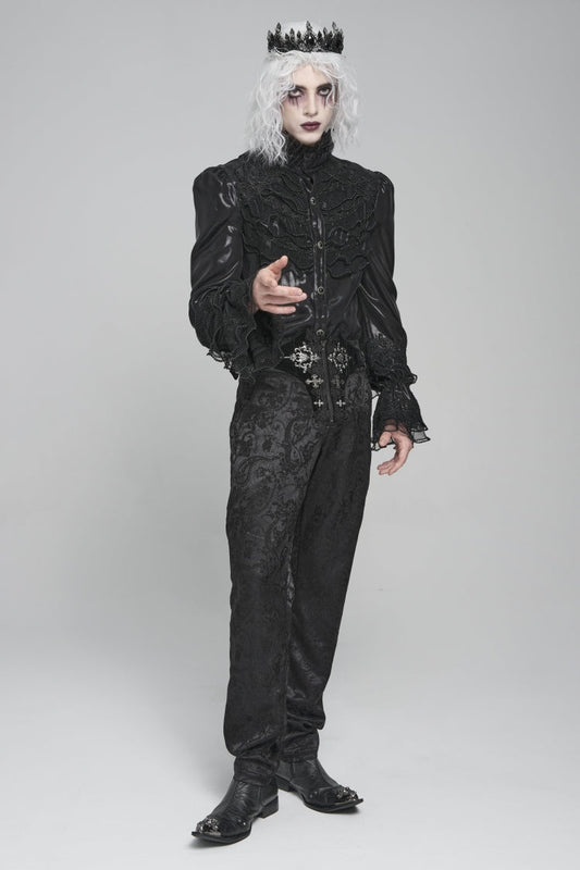 Black Printed Lace-Up Buckled Zippered Men's Gothic Pants
