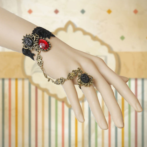 Black Vampire Retro Fashion Handmade Lace Ruby Female Party Gothic Lolita Ring Bracelet