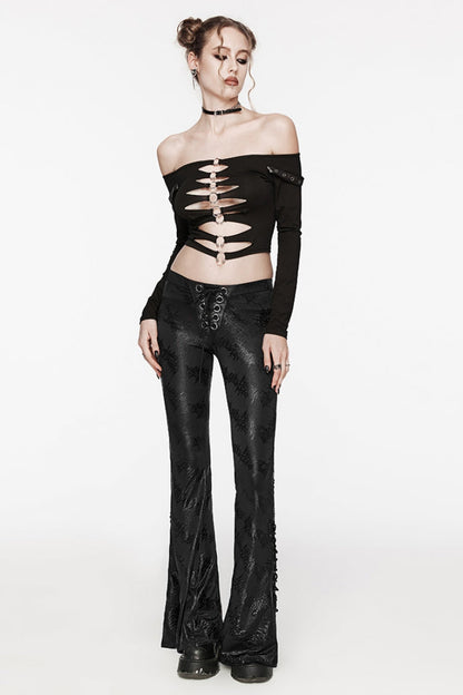 Low Waisted Thorns Print Lace-Up Women's Steampunk Flared Pants 2 Colors
