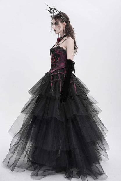 Red Sleeveless Embroidery Lace Chain Women's Gothic Vest