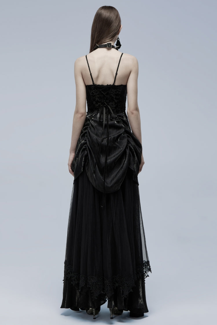 Black Ruffle Lace-Up Women's Gothic Dress