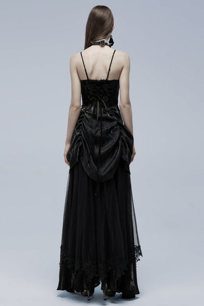 Black Ruffle Lace-Up Women's Gothic Dress