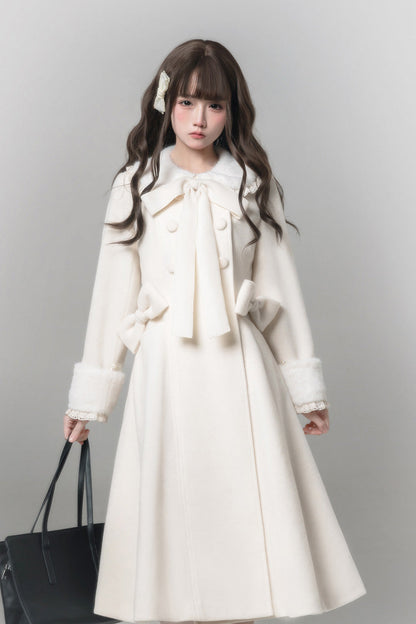 White [First Snow] Doll Collar Long Sleeves Bow Sweet Lolita Coat