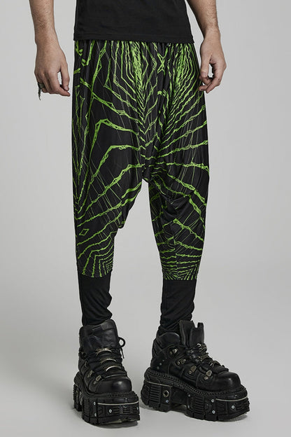 Green Halo Print Men's Sagging Pants