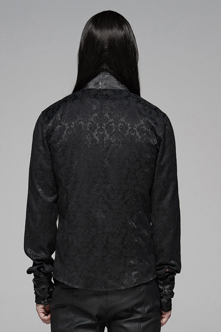 Black Stand Collar Long Sleeves Print Buckle Men's Punk Blouse