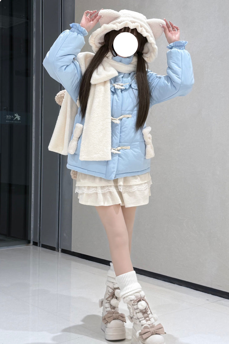 [Cute Cat] Long Sleeves Bowknot Hooded Sweet Lolita Coat 2 Colors