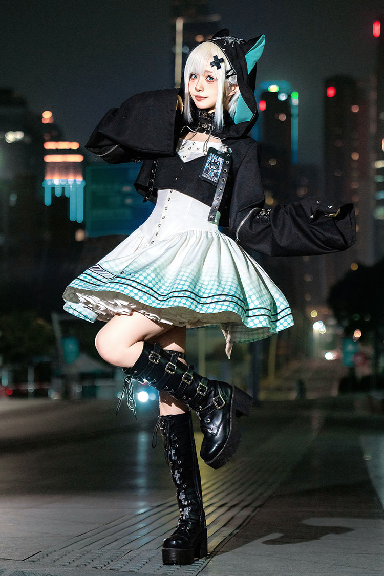 Black/White [Electronic Cat] Print Future Suit Gothic Cool Lolita Dress