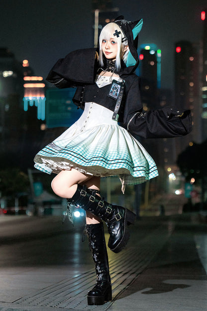 Black/White [Electronic Cat] Print Future Suit Gothic Cool Lolita Dress